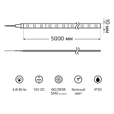 Светодиодная лента Gauss 4,8W/m 60LED/m 2835SMD зеленый 5M 355000605 2